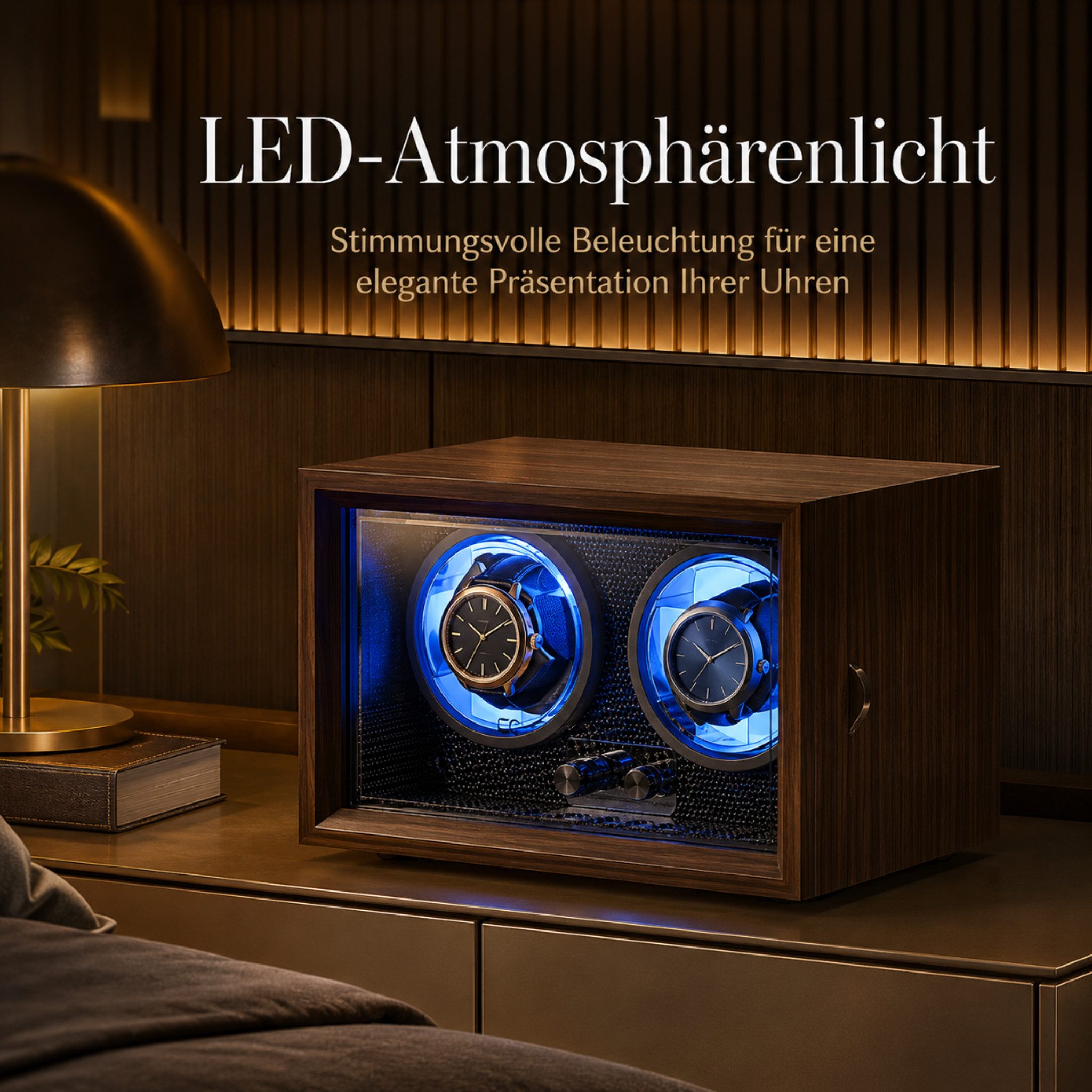 HS.SUPPLY Uhrenbeweger Uhrenbeweger Automatikuhren mit LED-Beleuchtung, (Komplett-Set, Komplett-Set), LED-Licht, 5 Stufen, Netzbetrieb, leiser Motorantrieb – Bild 3 von 5