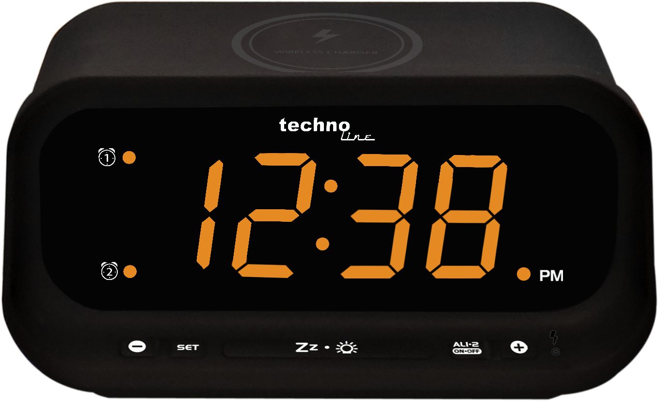 technoline Wecker WT 477 Qi-Ladefunktion, dualem Alarm und USB-Anschluss, Dimmbares LED Display