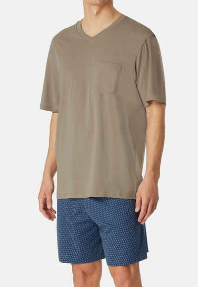 Schiesser Pyjama Comfort Essentials (Set, 2 tlg) Schlafanzug - Baumwolle - Atmungsaktiv - Set aus T-Shirt und Shorts