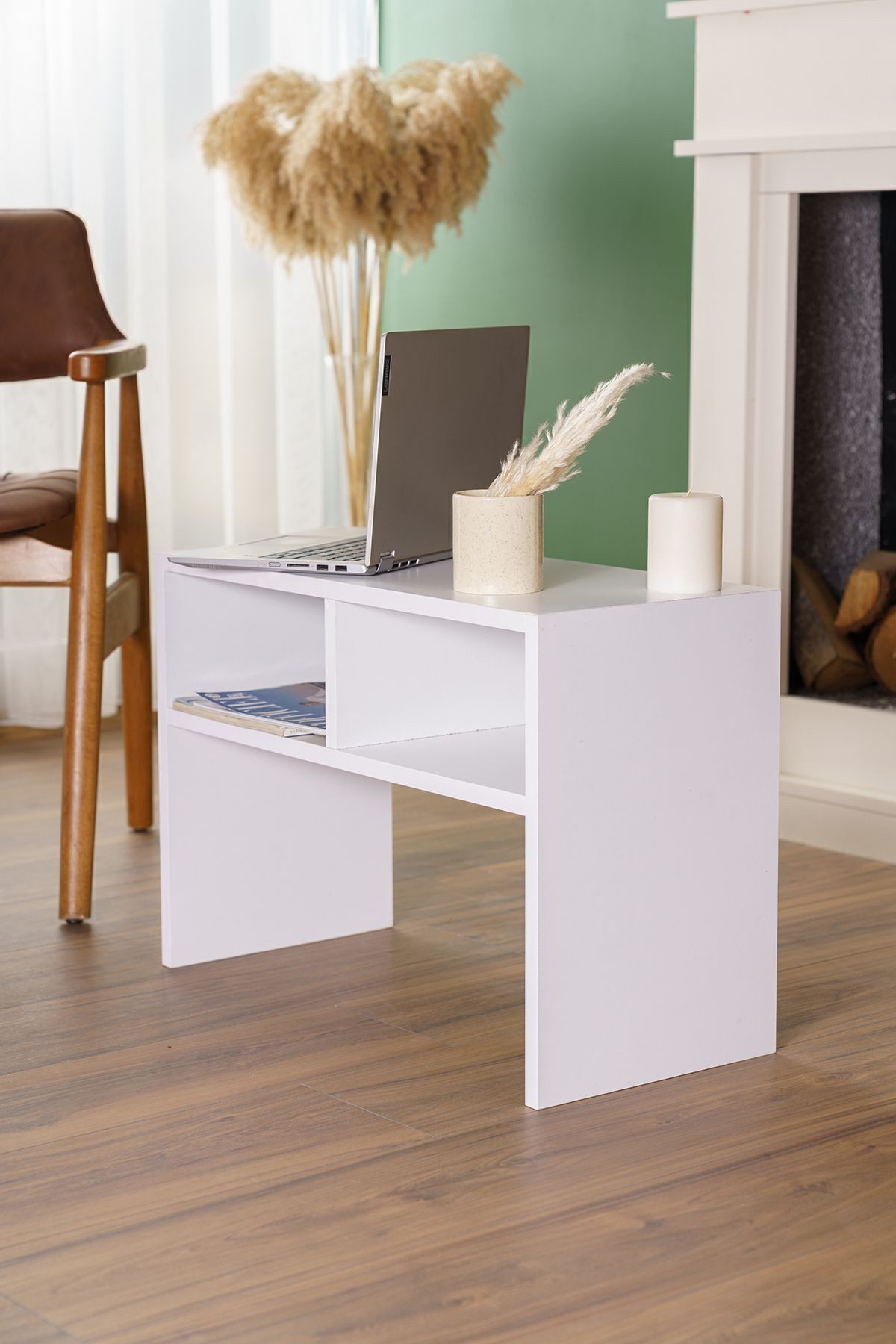 en.casa Beistelltisch, Beistelltisch mit Ablage 44 x 30 cm Spanplatte Weiß 89866714