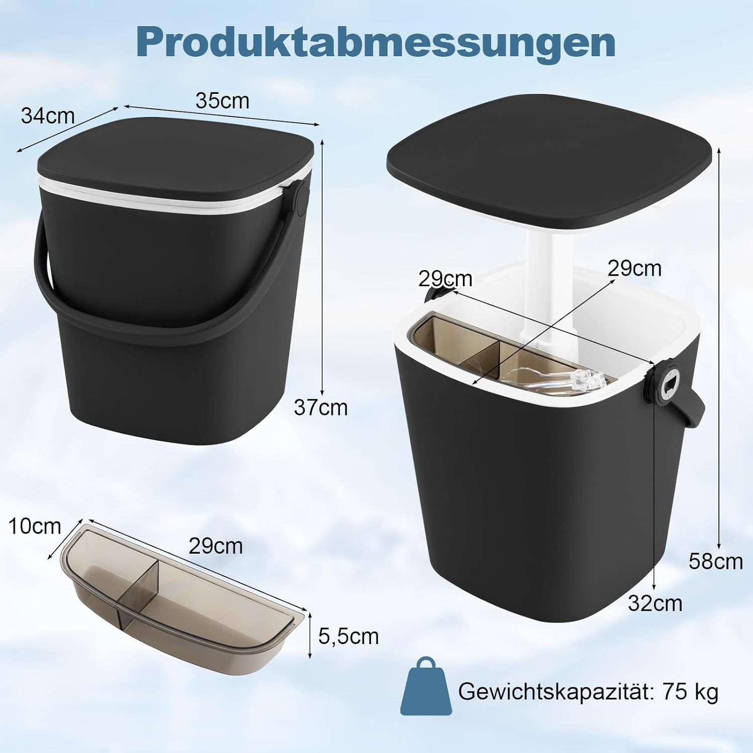 KOMFOTTEU Gartentisch 3 in 1 Cocktailtisch, 15 L Getränkekühler mit Deckel höhenverstellbar