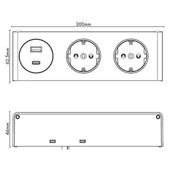 kalb Steckdose Powerbox 3fach, 2xSteckdose, 1xUSB-A/-C, 1m Kabel, EU-Stecker, schwarz