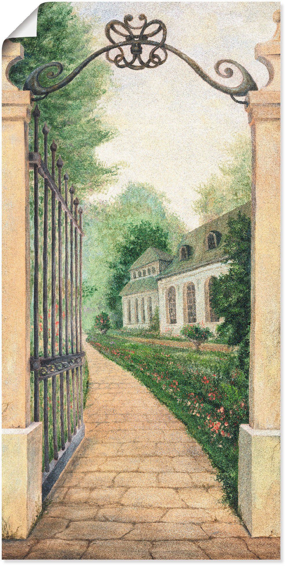 Artland Wandbild Fresco - Blick durchs Gartentor, Garten (1 St), als Alubild, Leinwandbild, Wandaufkleber oder Poster in versch. Größen