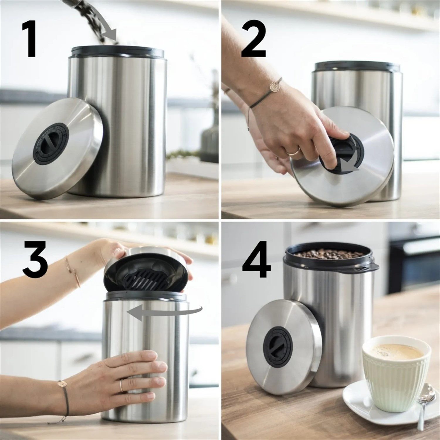 Xavax Kaffeedose Kaffeedose Edelstahl 1kg Luftdicht Behälter Silber, Edelstahl, (1x Vorratsbehälter), Vorratsdose Behälter Dose für Kaffeebohnen Kaffeepulver Lebensmittel