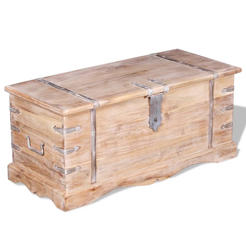 furnicato Truhe Echtholz mit weiß gebürsteter Oberfläche 90 x 40 x 40 cm (1 St), Sitzbank mit Stauraum, seitlichen Griffen und abschließbarem Deckel – Bild 3 von 5