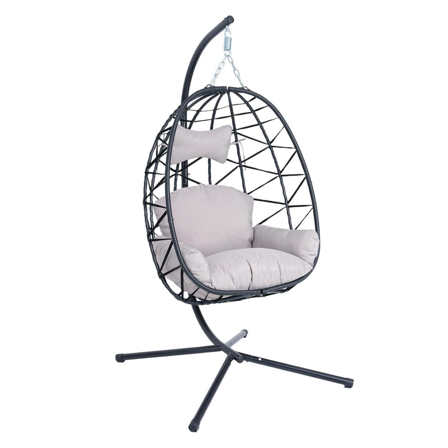 LuxusKollektion Hängesessel Hängesessel Ei Gestell Kissen 1Sitzer 180kg Schwarz Small Grau