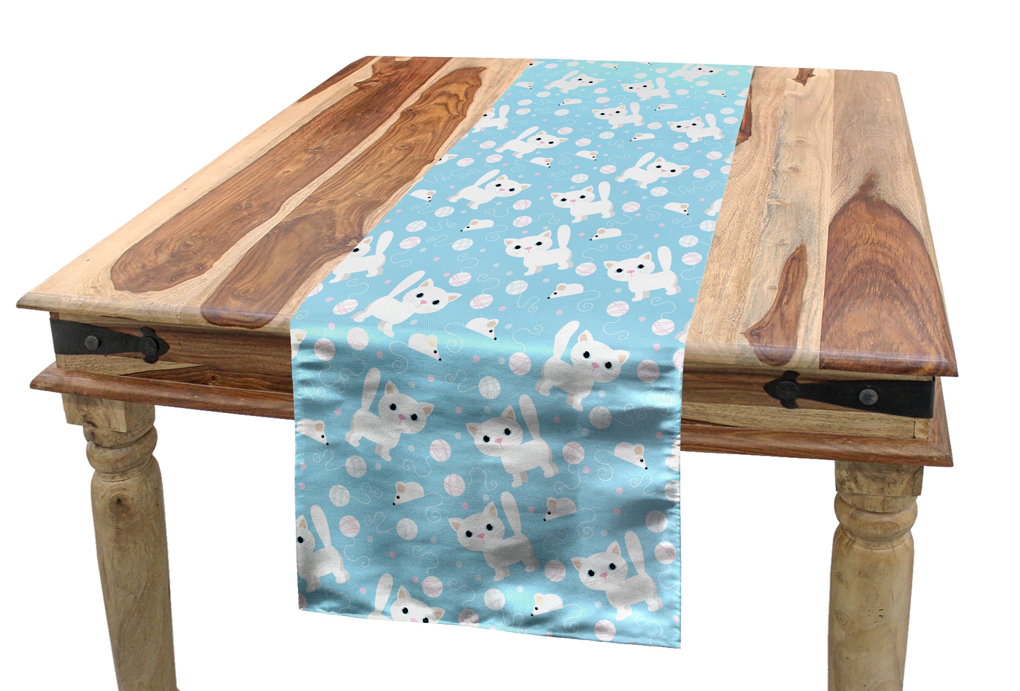 Abakuhaus Tischläufer Esszimmer Küche Rechteckiger Dekorativer Tischläufer, Baby Amüsant Katze mit Garn