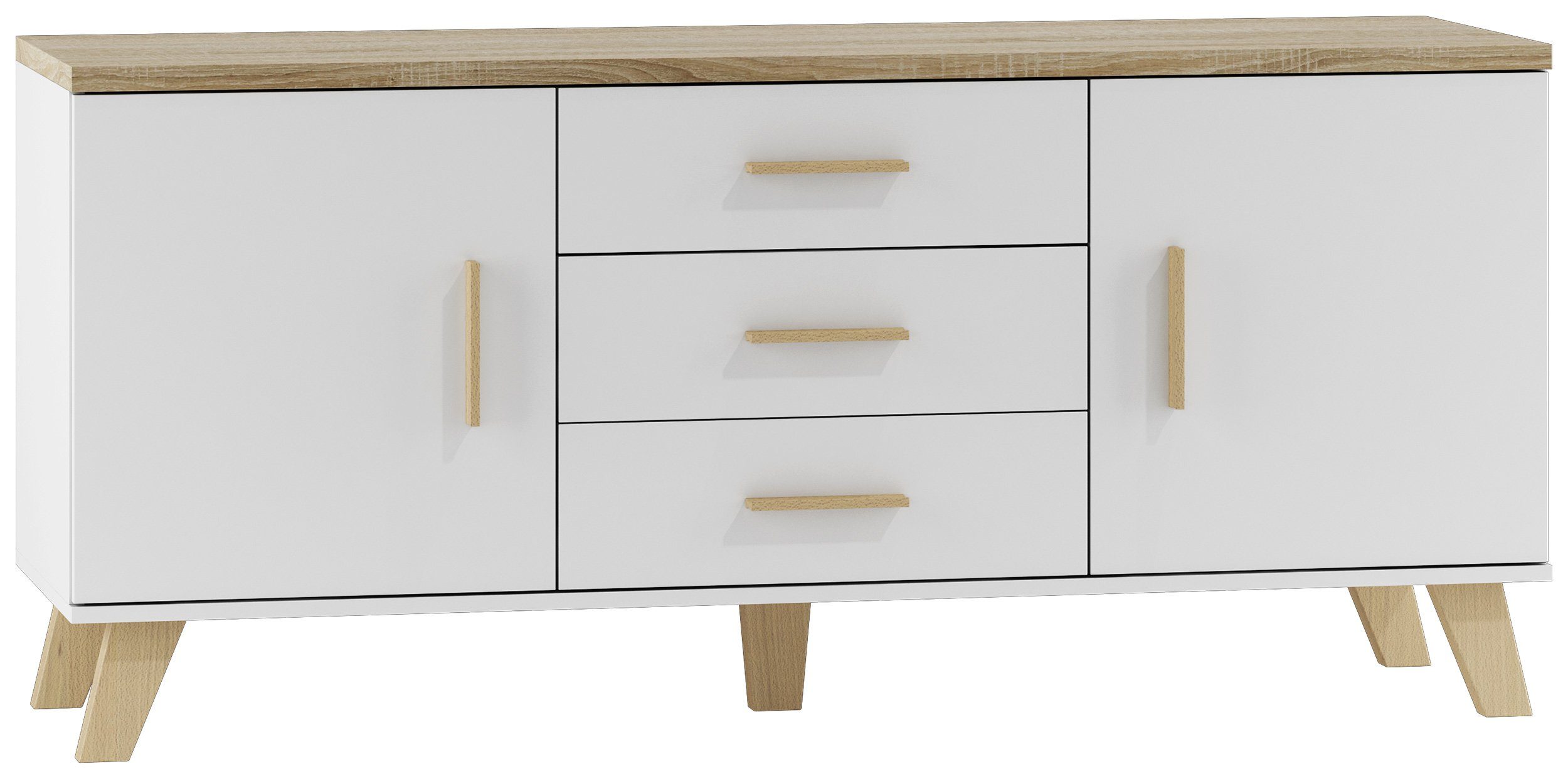 Eiche, Glaselemente, Wohnmöbel), und Stylefy 2xKommode, Weiß 1xStandvitrine, aus Wohnwand (4-St), Design Modern bestehend (Set 1xCouchtisch Latta Sonoma