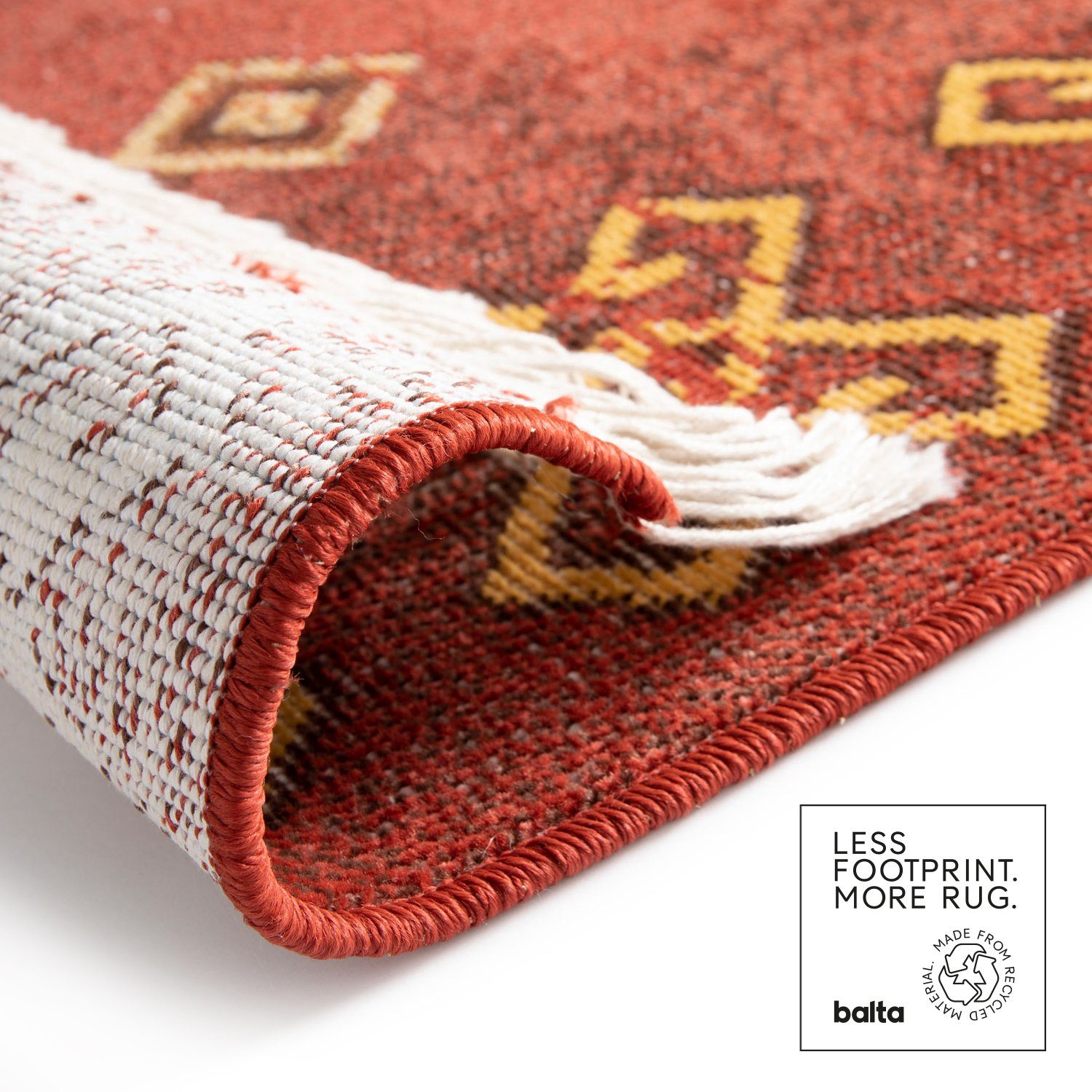 Teppich Fransenteppich LUIS DomDeco Kunstfaser, im recycelte - Ethno-Stil faltbar Wohnzimmer/Schlafzimmer/Esszimmer, Rot, flexibel für & und Baumwolle