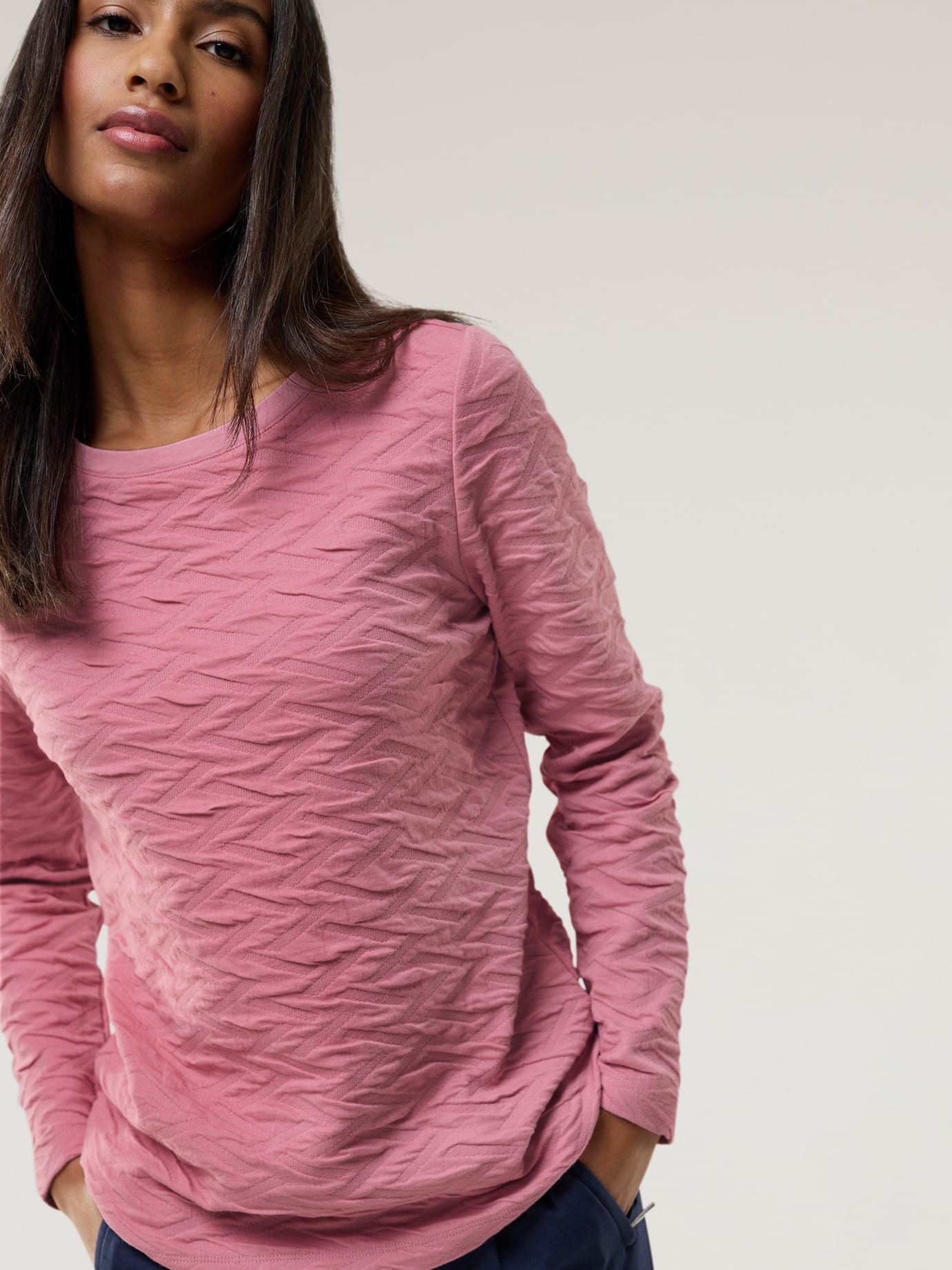 Walbusch Langarmshirt Damen Jacquard-Sweaty 3D Langarmshirt Rundhals pflegeleicht Baumwollmischung (Jersey) für Komfort, atmungsaktiv