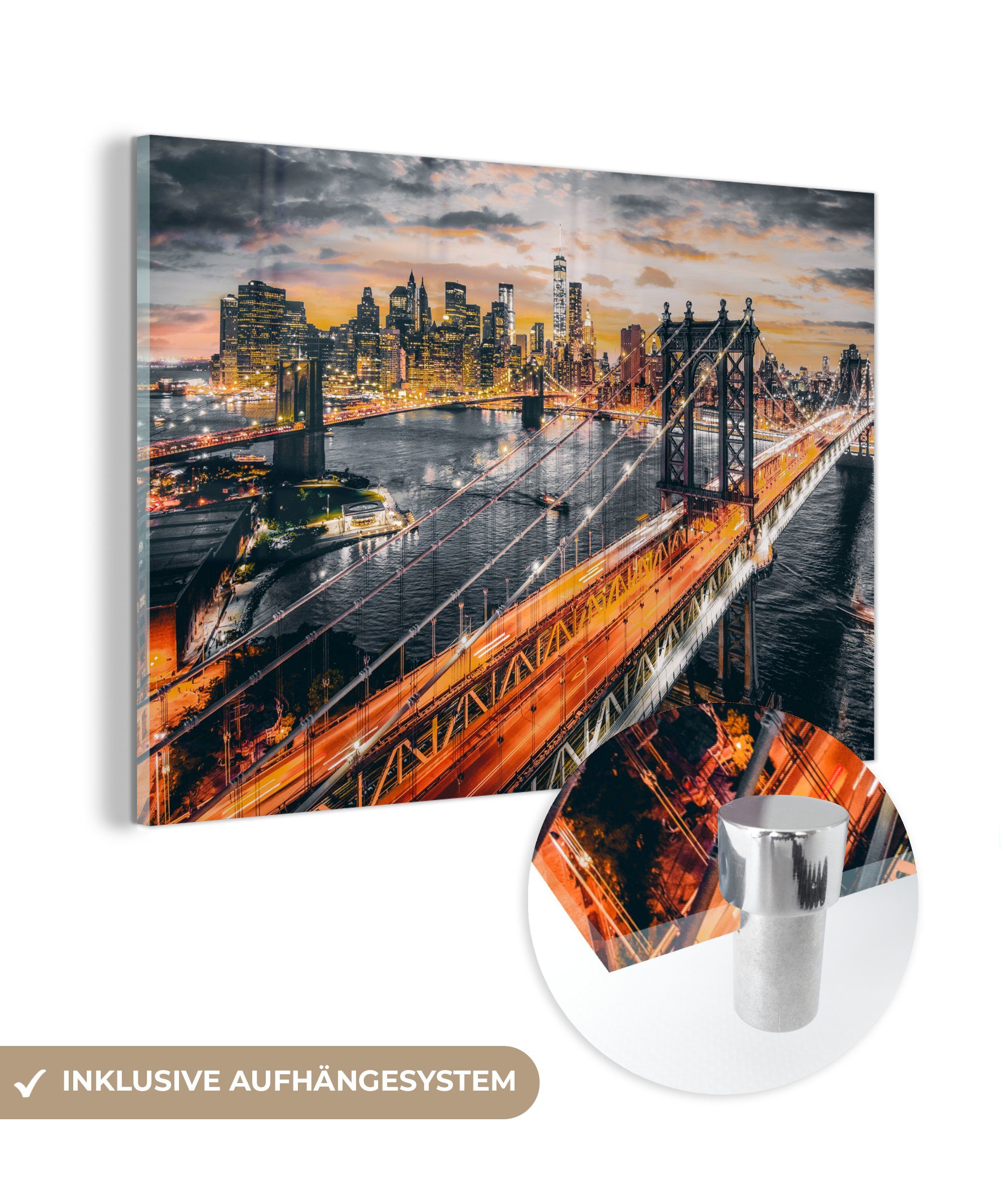 MuchoWow Acrylglasbild New York - Sonnenuntergang - Orange, (1 St), Acrylglasbilder Wohnzimmer & Schlafzimmer