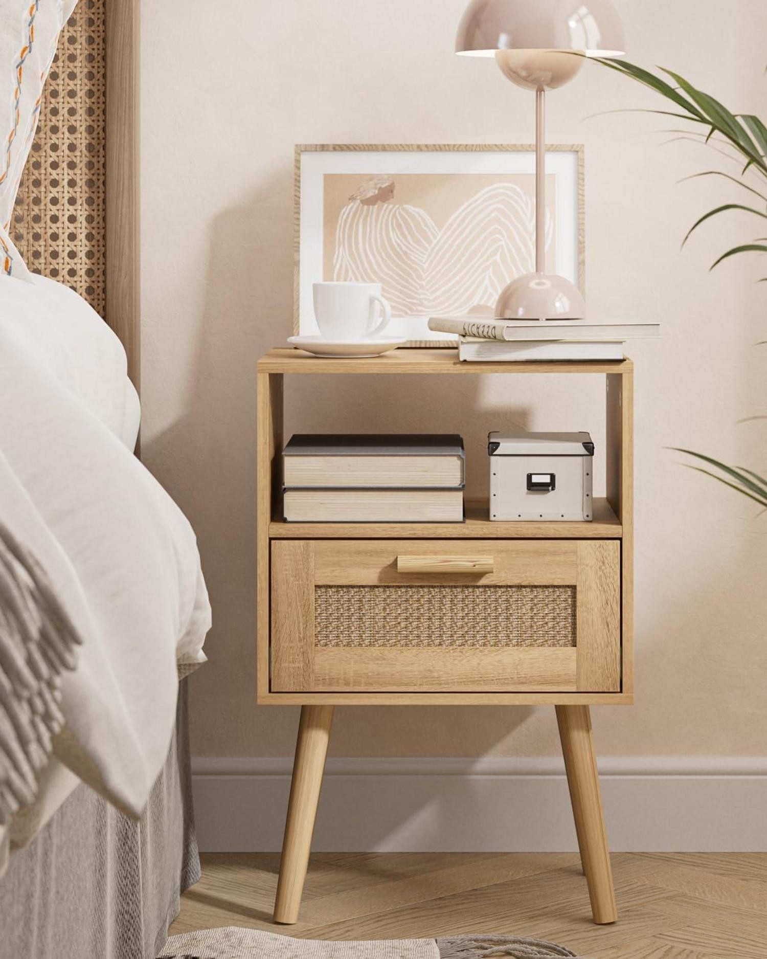 LuxusKollektion Nachttisch Nachttisch Rattan Holz Gelb günstig online kaufen