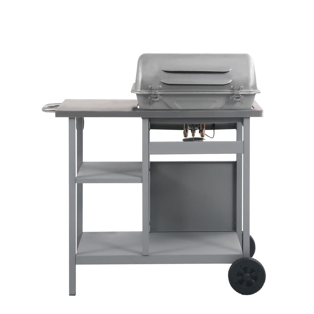 vidaXL Gasgrill Gasgrill mit Beistelltisch auf 3 Ebenen Silbern