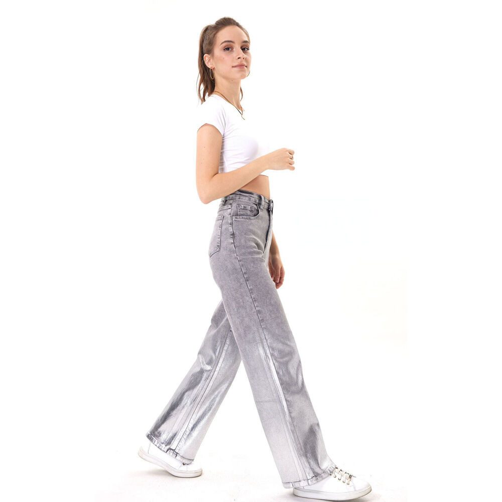 Ital-Design Mom-Jeans Damen Party & Clubwear (86359018) Destroyed-Look Glänzend High Waist Jeans in Grau