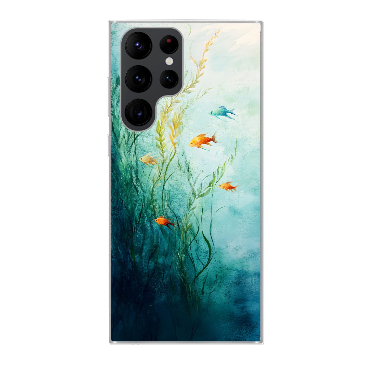 MuchoWow Handyhülle für Samsung Galaxy S22 Ultra Wasserpflanzen - Fische - Farbenfroh - Wa, Phone Case, Silikon, Schutzhülle Dünn