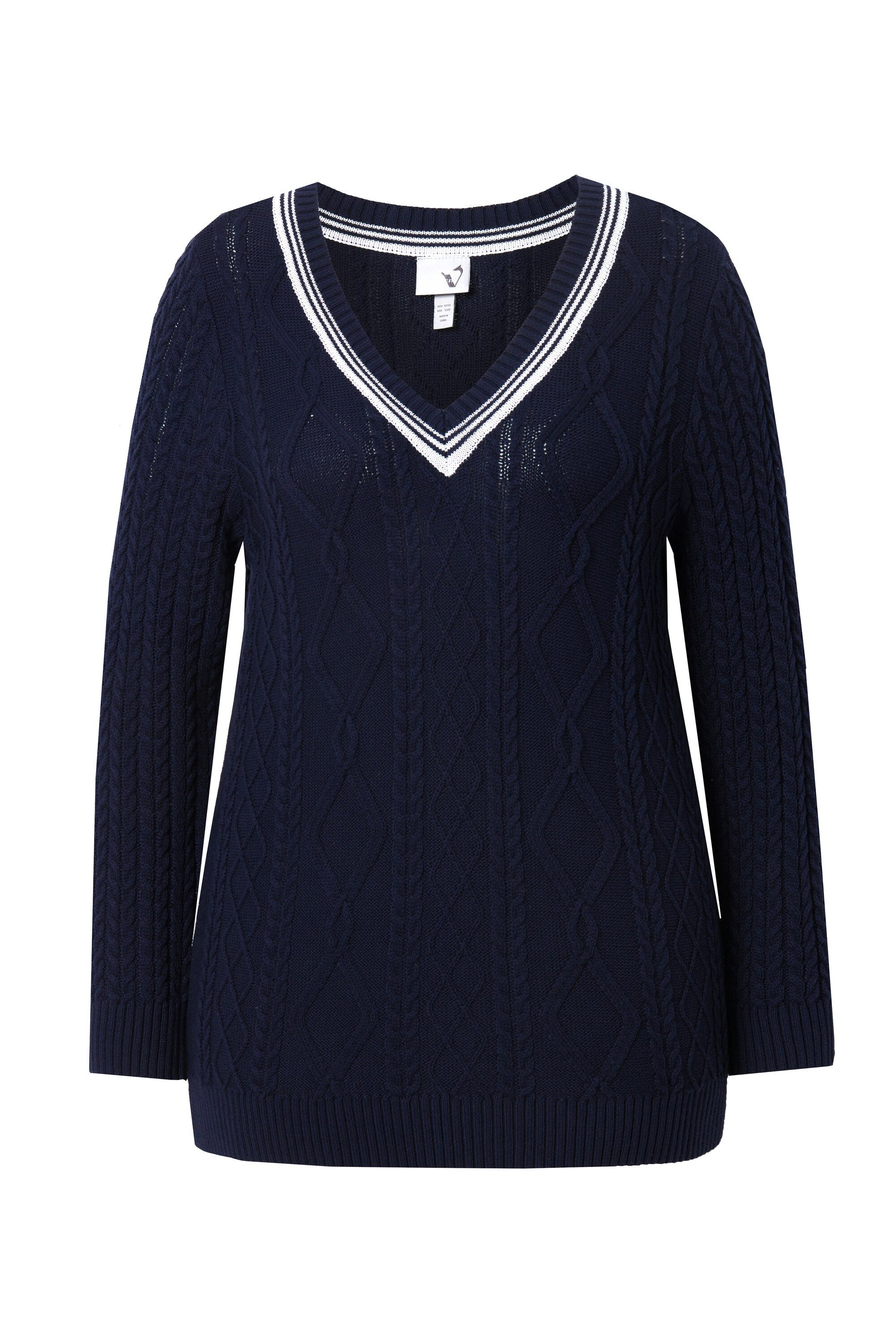 Ulla Popken Strickpullover Pullover Zopfmuster V-Ausschnitt günstig online kaufen