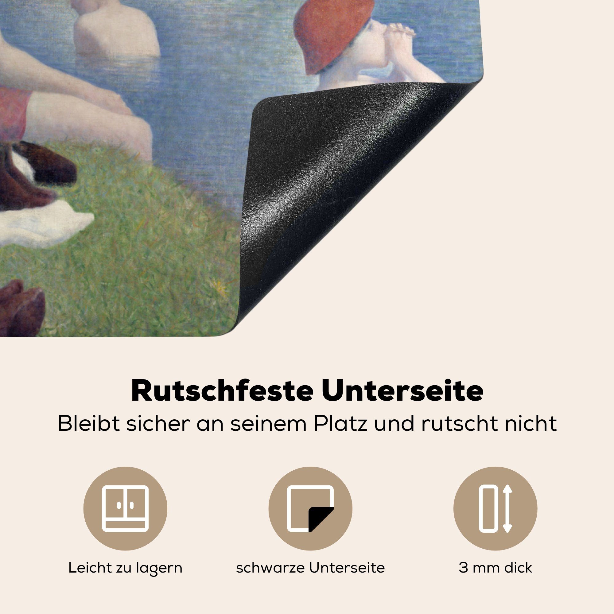 MuchoWow Herdblende-/Abdeckplatte Badende Seurat, küche, 81x52 cm, für - Gemälde Georges Schutz Ceranfeldabdeckung Induktionskochfeld Asnières bei Vinyl, (1 von tlg), die