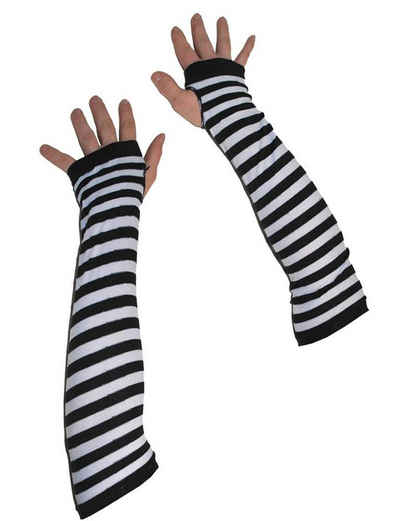 Funny Fashion Kostüm Ringel Handschuhe - Schwarz Weiß, Armstulpen Part