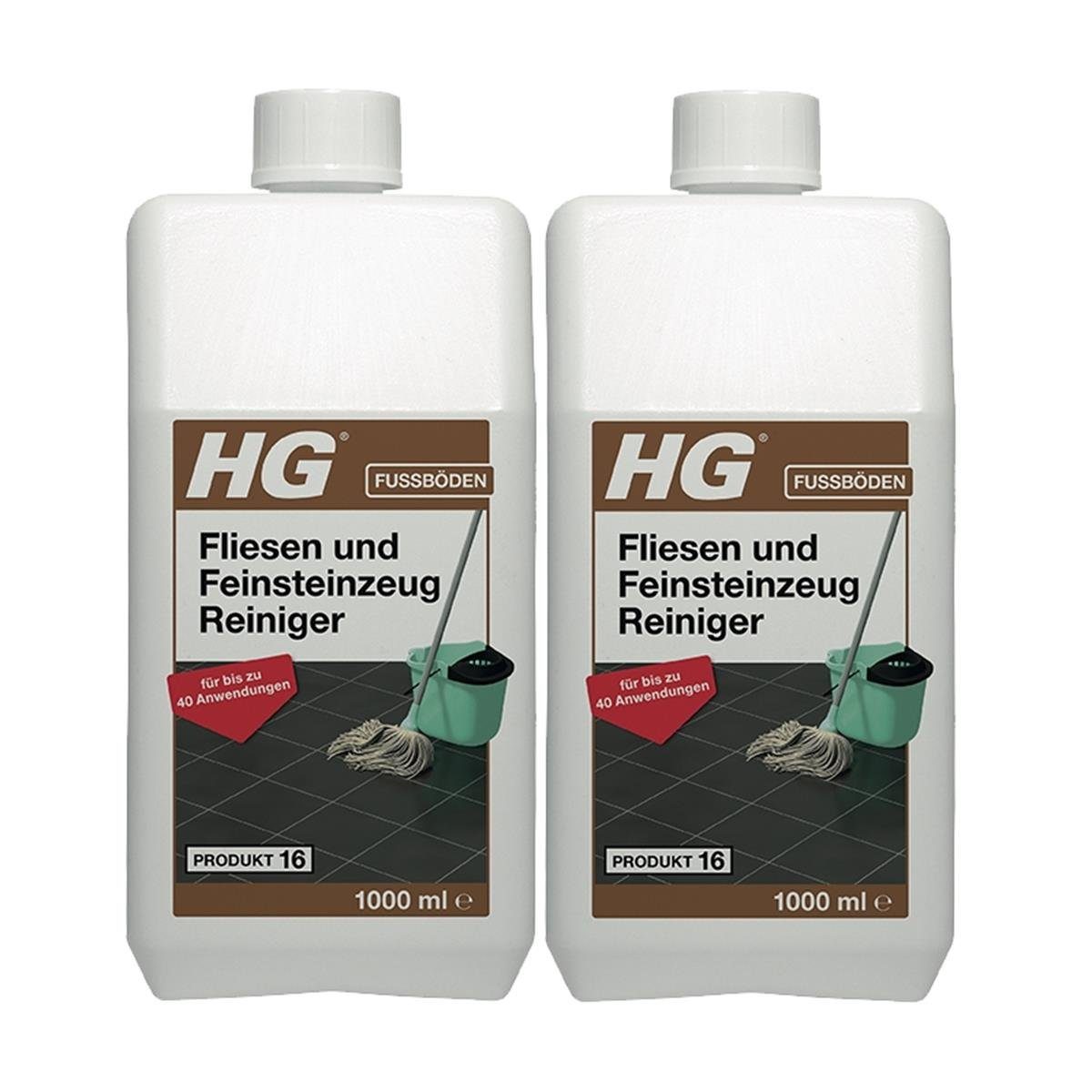 Feinsteinzeug Fussbodenreiniger (Produkt Pack) und 1L HG (2er 16) Reiniger Fliesen HG
