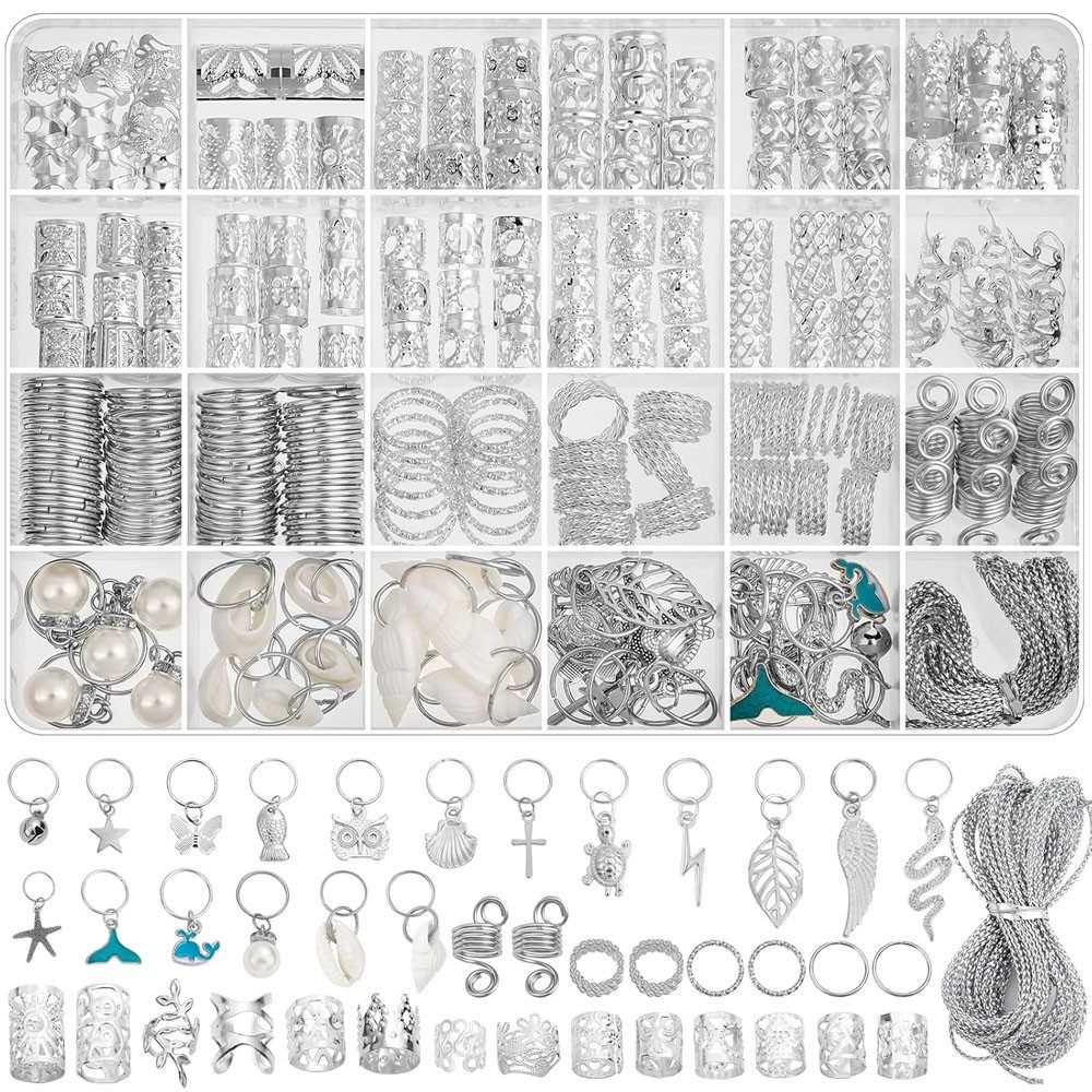 HoyoLee Haarspange 285 Stück Haarschmuck für Zöpfe, Verstellbar Metall Haar, Loc-Charms