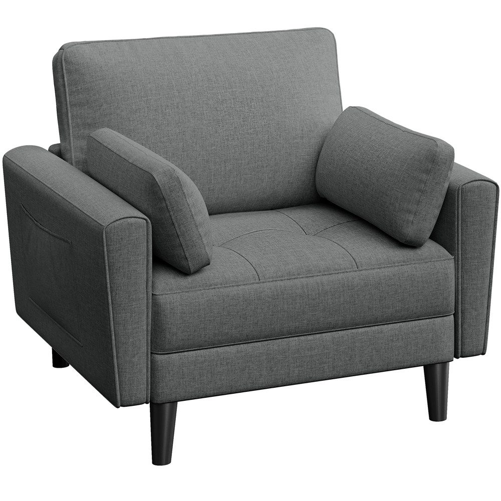 Yaheetech Loungesofa Einzelsofa mit Rückenkissen & 2 Seitenkissen, Fernsehsessel Polstersofa mit 2 Aufbewahrungstaschen