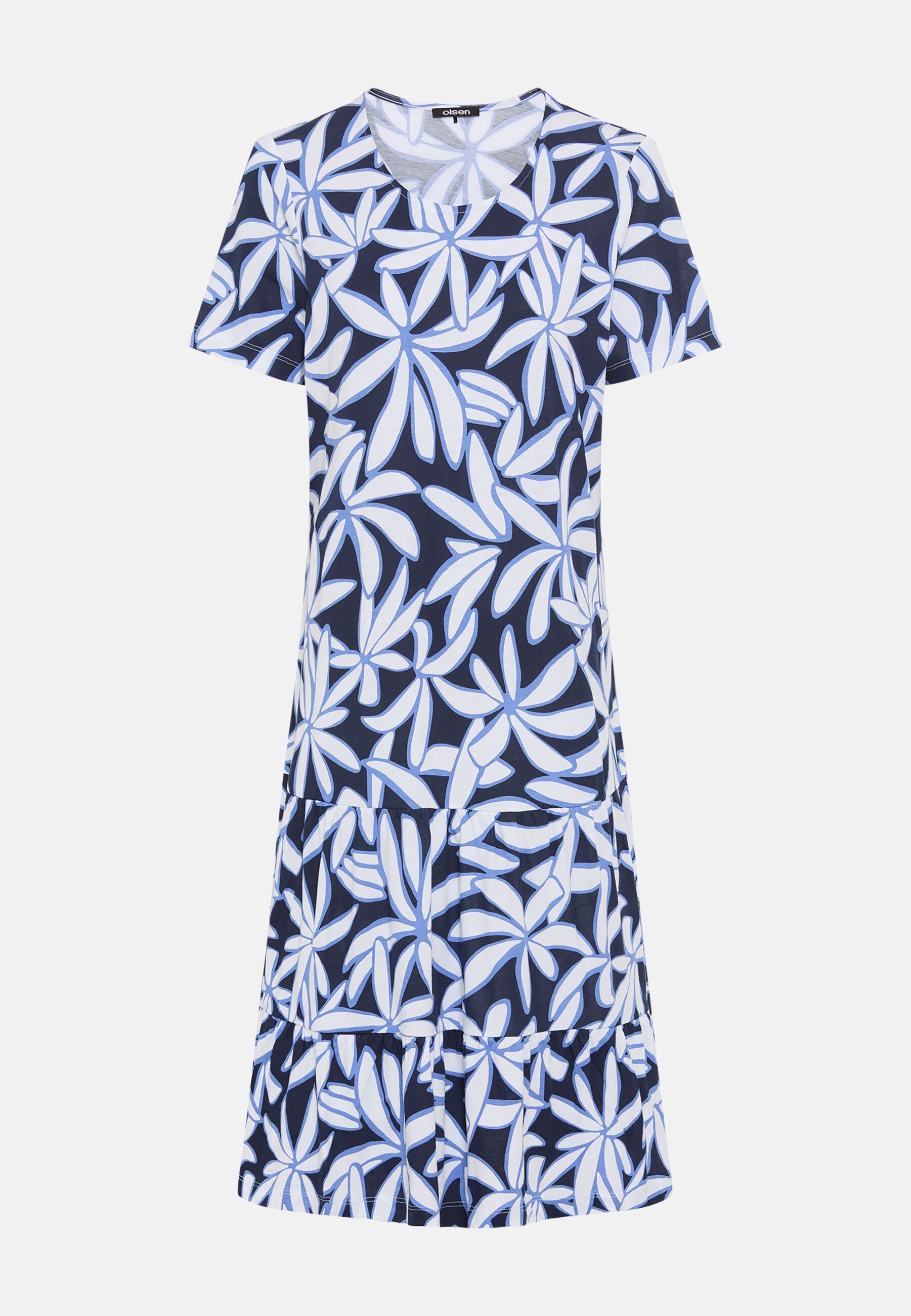 Olsen Midikleid Jerseykleid mit Volants und Allover-Dessin