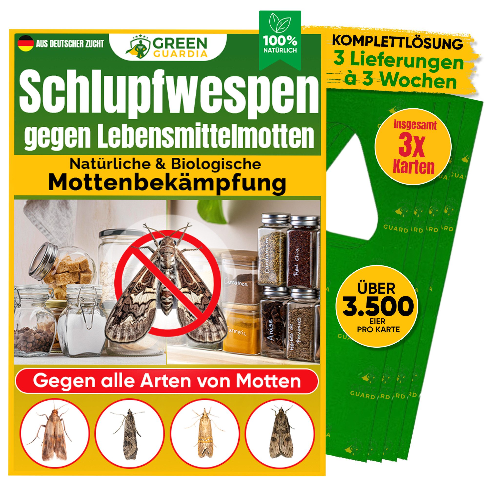 Insektenvernichter Schlupfwespen gegen Lebensmittelmotten, 1-25 Karten -3-Fach-Lieferung-