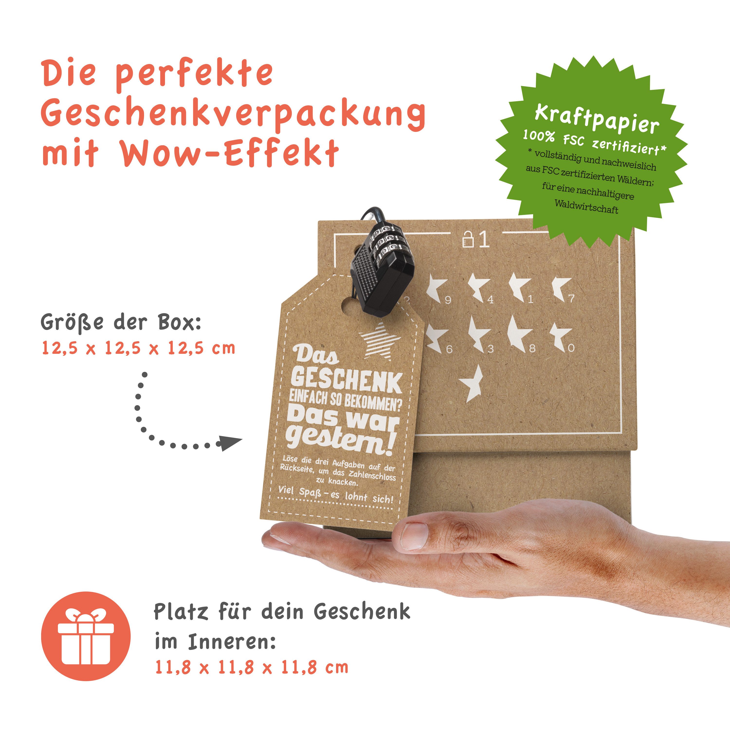 SURPRISA Geschenkbox Rätselbox für Geschenke & Gutscheine, Geschenkbox für jeden Anlass, Personalisierte Geschenkideen / Das Geschenk einfach so - war gestern!