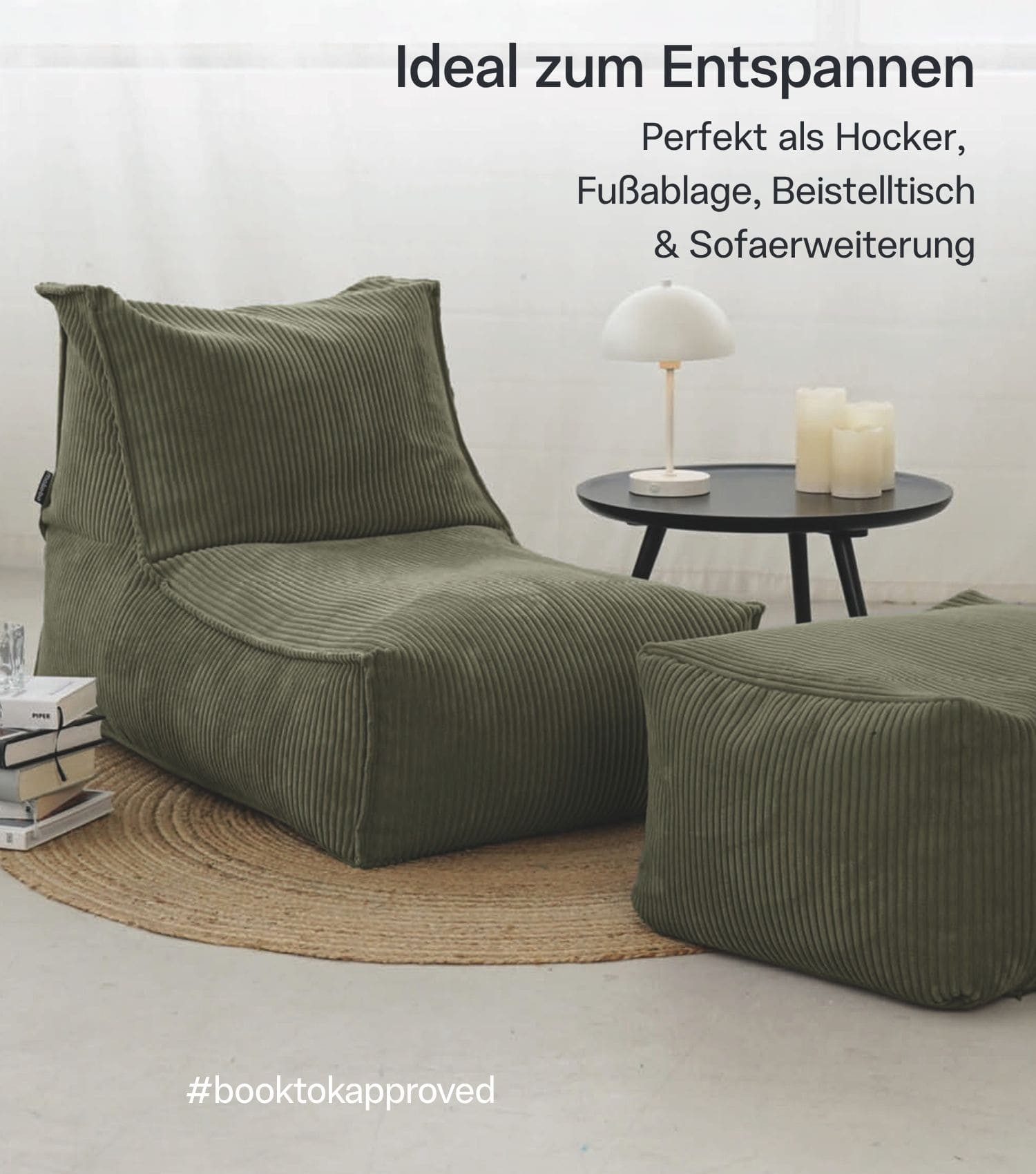 mokebo Pouf Cord Pouf 'Block' Hocker (aus Cordstoff), Made in Germany, Sitz-Hocker, Bodenkissen, Fußhocker eckig in Grün – Bild 4 von 5