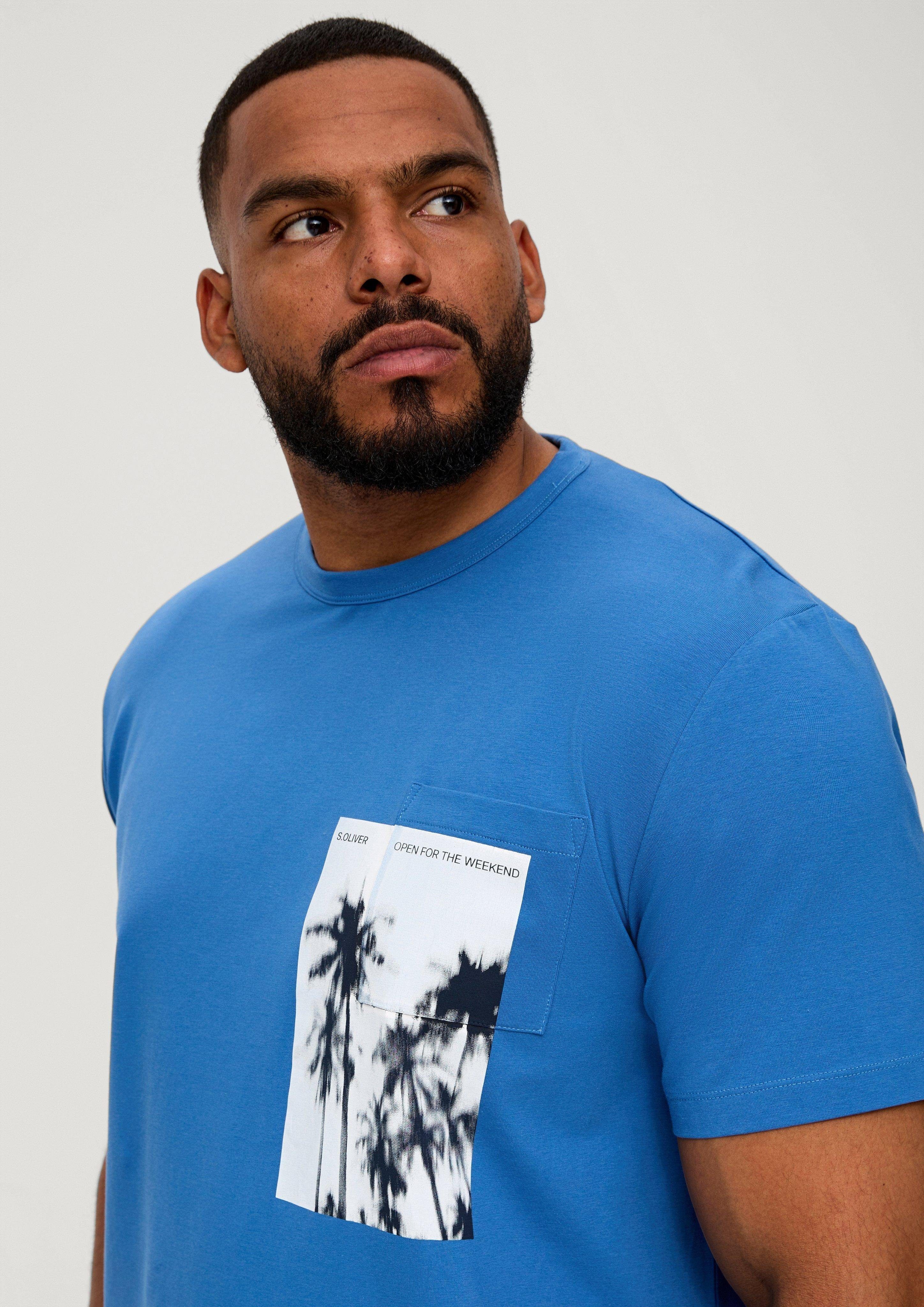 blau Baumwollstretch Kurzarmshirt aus T-Shirt s.Oliver