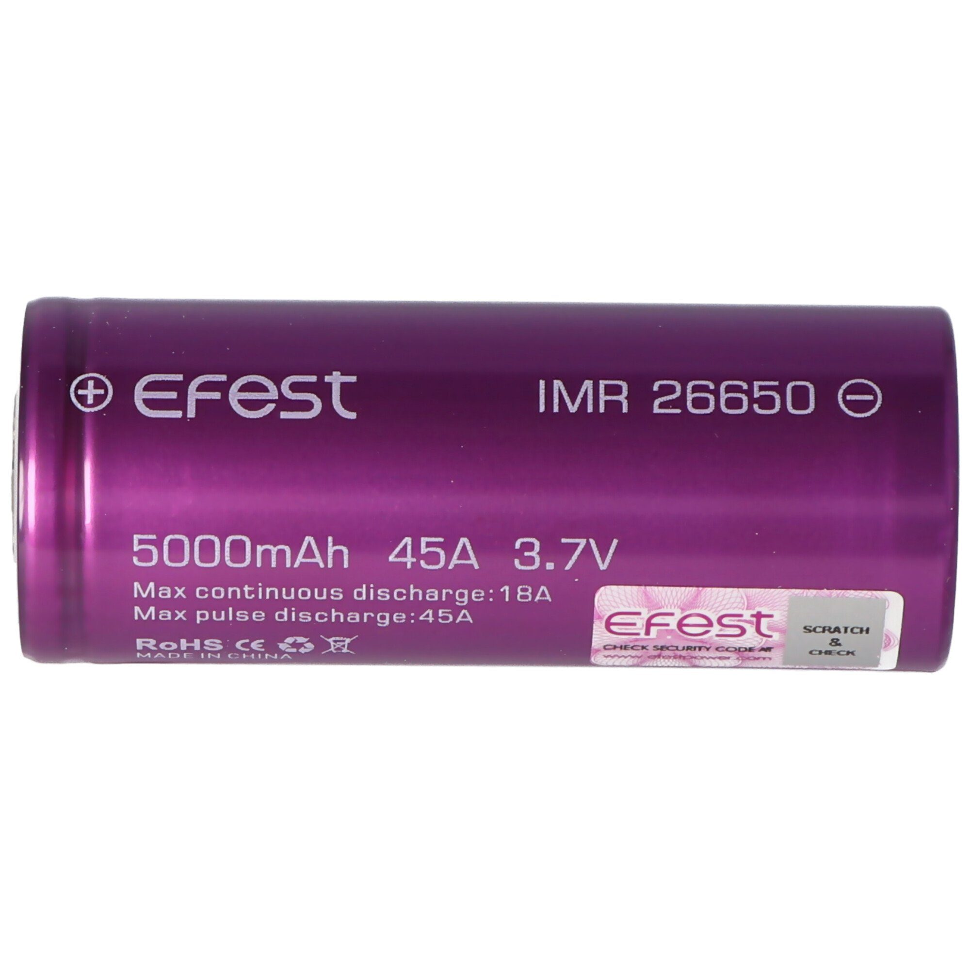 mAh EFEST 3,6V Efest 5000 Li-Ion-Akku 3,7V Akku Purple (3,6 5000mAh, ungeschützt 26 V) IMR26650 -