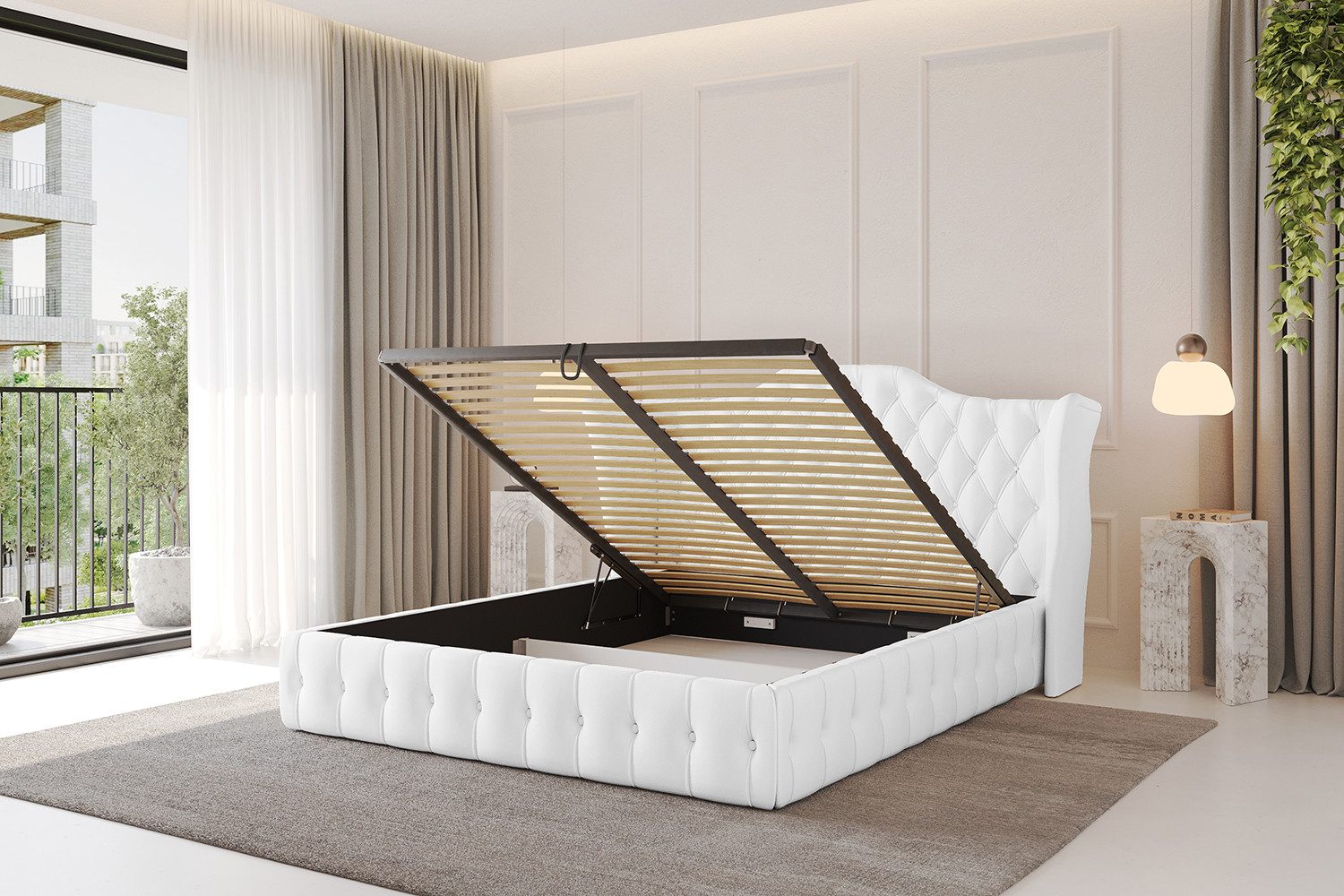 ALTDECOR Polsterbett MODY (Polsterbett mit Bettkasten und Lattenrost, Boxbett ohne Matratze), Doppelbett mit Stauraum, Bett mit Kopfteil