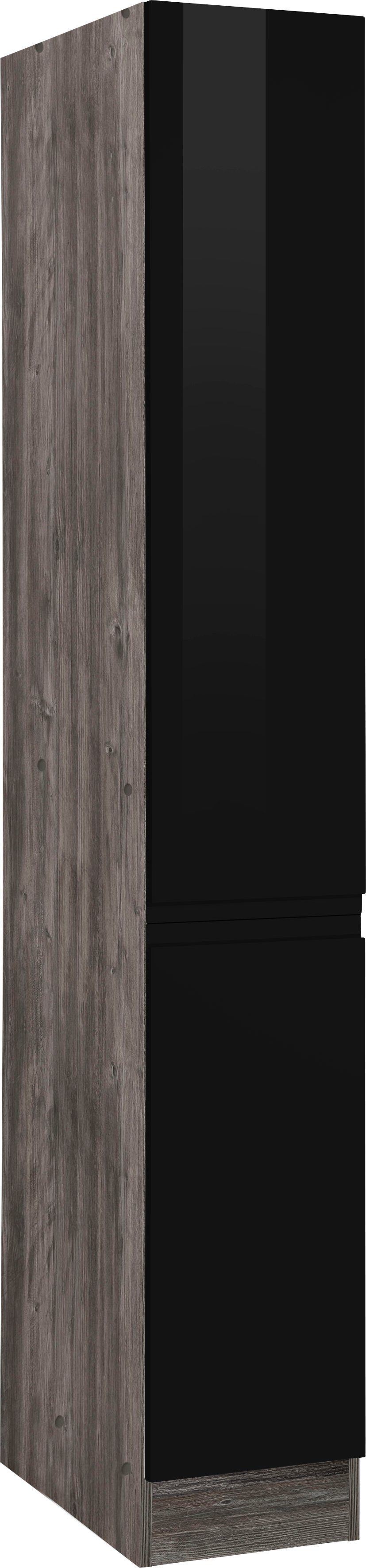 Auszüge cm eiche cm MÖBEL | 200 5 schwarz Apothekerschrank Design Virginia griffloses vintage mit 30 2 HELD breit, Ablagen, hoch Hochglanz