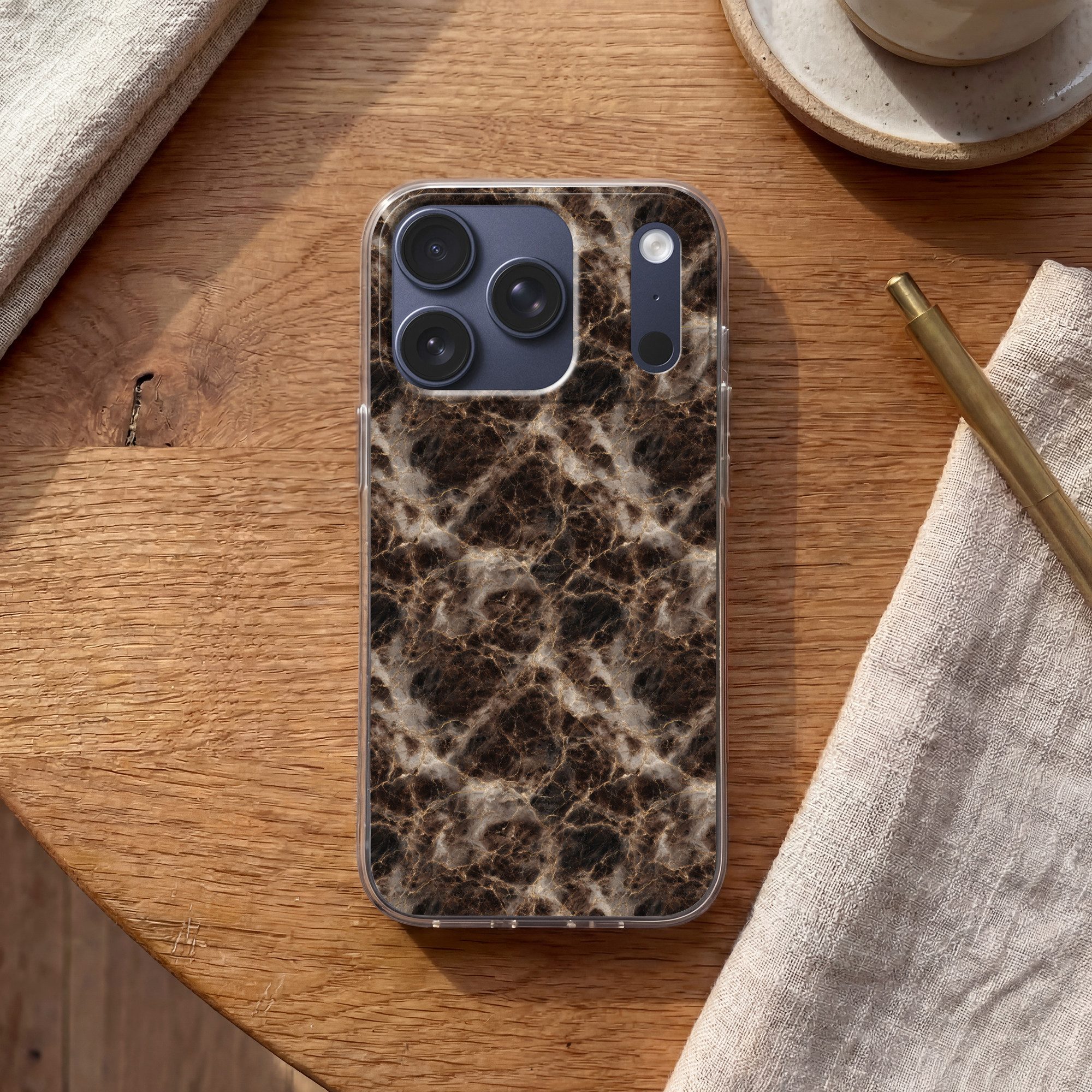 MuchoWow Handyhülle für Apple iPhone 17 Pro Braun - Gold - Marmor, Smartphone-Bumper, Print, Handy Schutzhülle Dünn