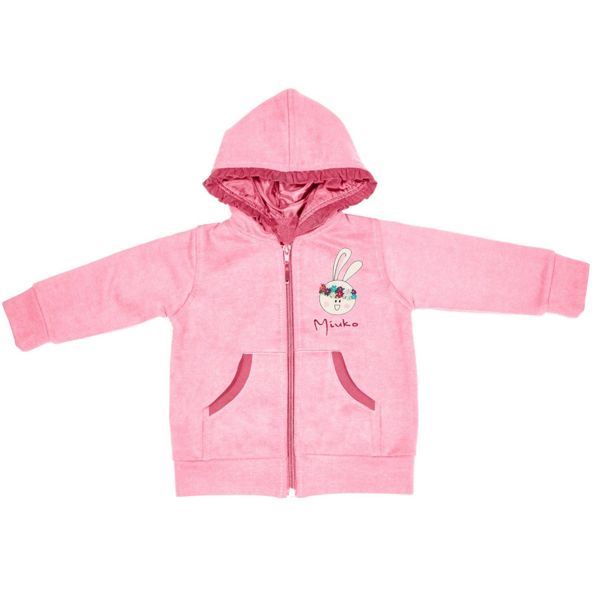 Miuko Hoodie für Mädchen pink, Hoody Jacke mit Reißverschluss, Motiv Blumenkranz 100% Baumwolle, Größen 74 - 128