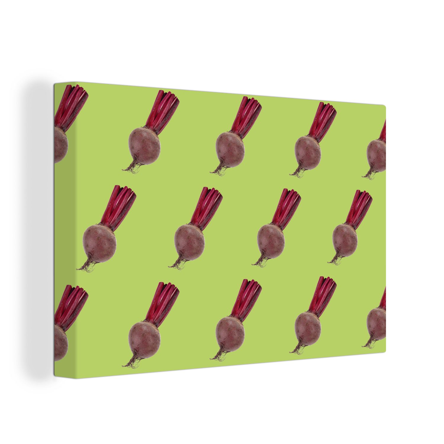 OneMillionCanvasses® Leinwandbild Gemüse - Rote Bete - Grün, (1 St), Wandbild Leinwandbilder, Aufhängefertig, Wanddeko, 30x20 cm | Leinwandbilder