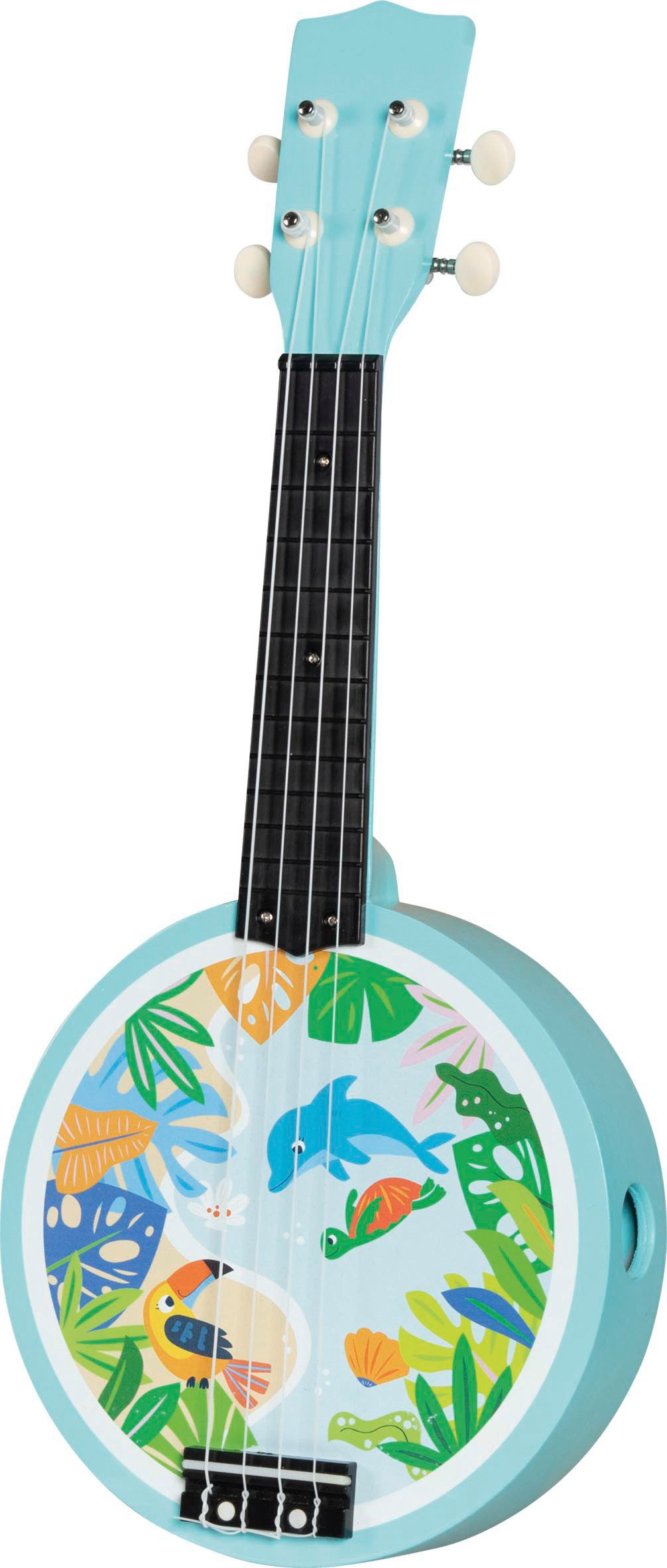 goki Spielzeug-Musikinstrument Banjo für Kinder, niedliches Tierdesign, mit 4 Saiten, aus Holz