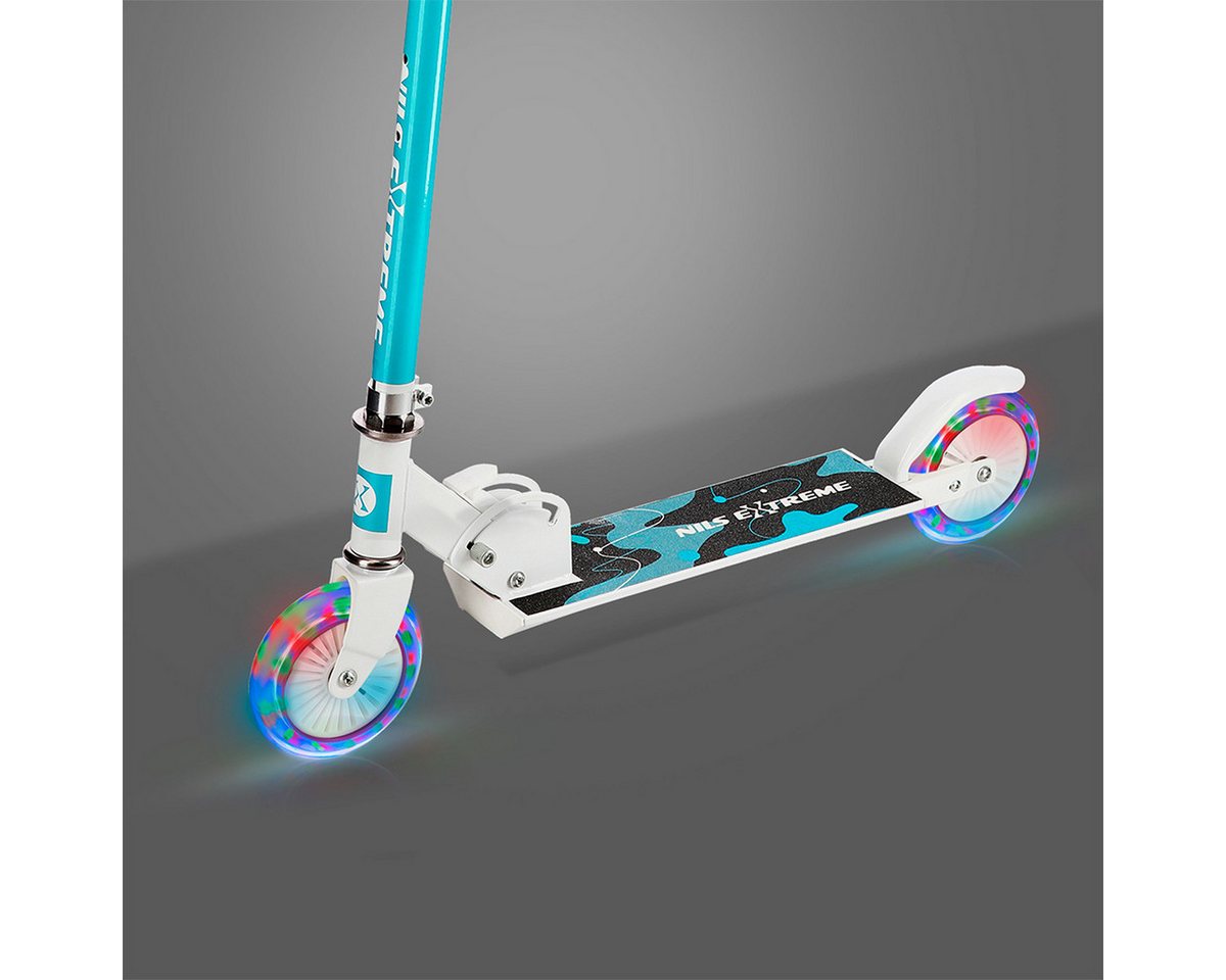 Thumbnail - NILS EXTREME Cityroller LED Tretroller Scooter Roller türkis, klappbar, LED-Reifen