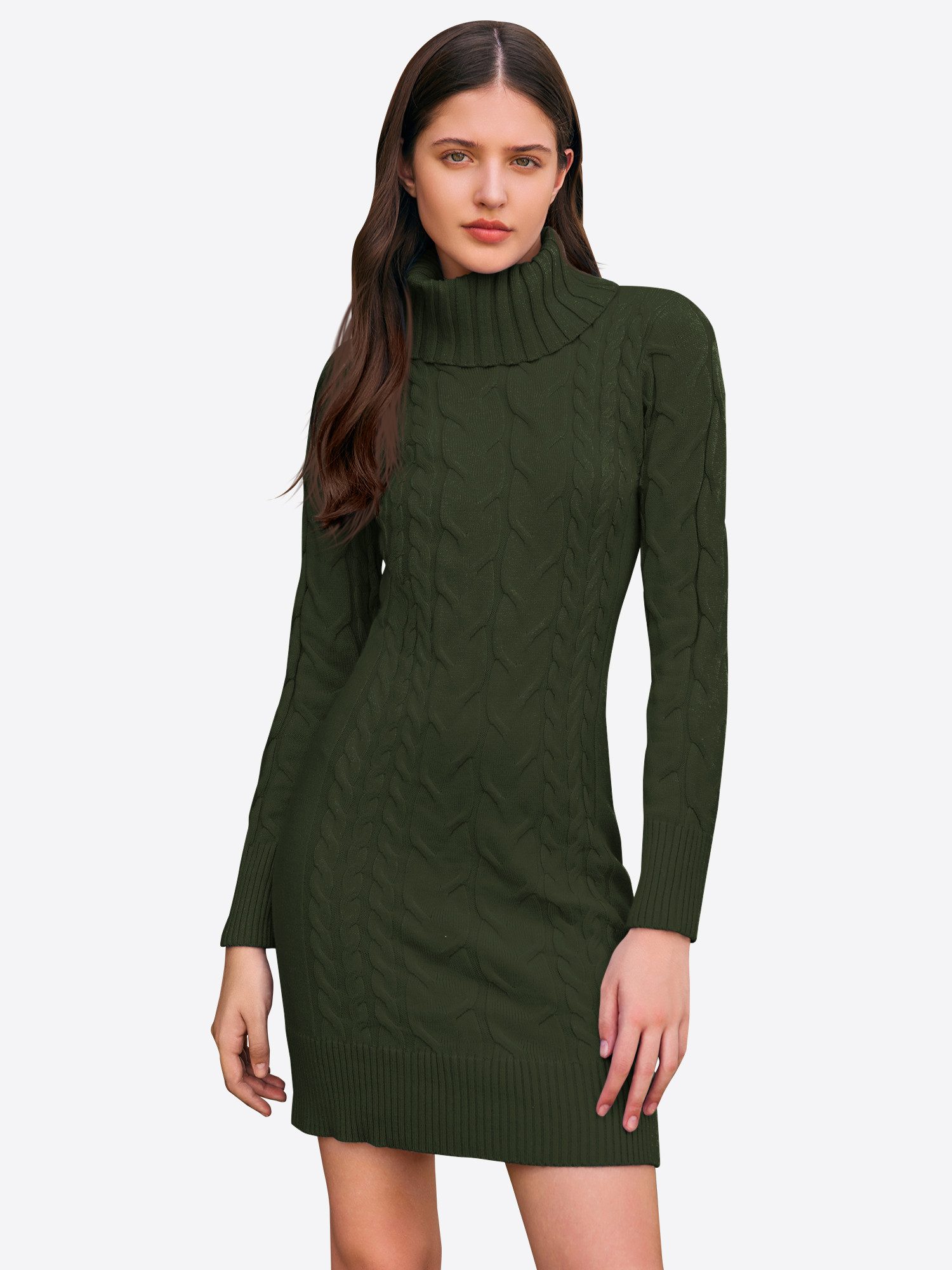Imily Bela Strickkleid Damen Langarm Rollkragen pullover mit enger (Packung, 1-tlg., 1per-Pack) Zopfmuster