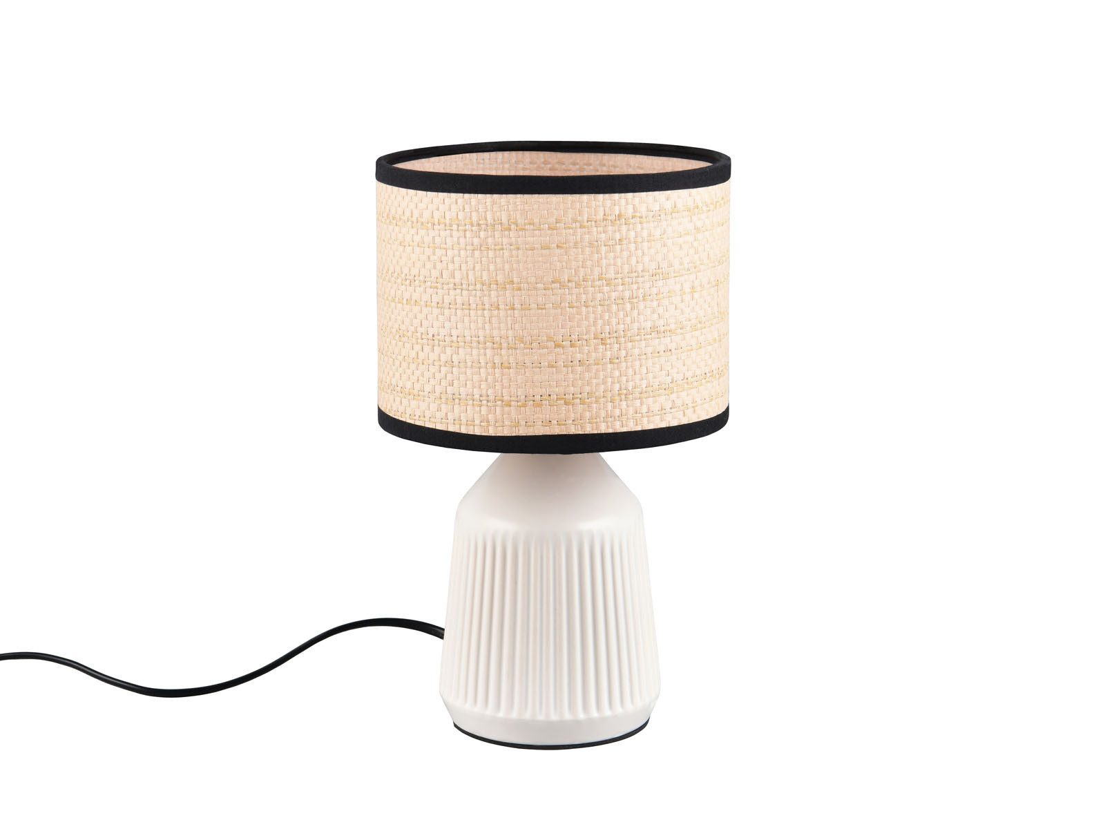 Reality Leuchten LED Nachttischlampe Keramik, Papier geflochten, Höhe 26,5cm, Leuchtmittel dimmbar, LED wechselbar, Warmweiß, klein-e Landhaus-Stil Tischlampe mit Keramik-Fuß & Lampenschirm Natur