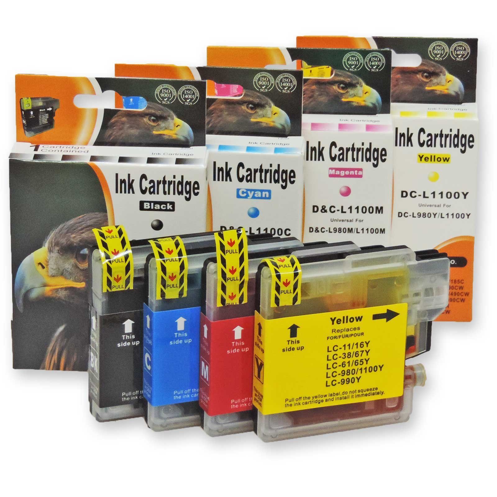 Kompatibel Brother LC-980, LC-1100 Multipack 4-Farben (Schwarz, Cyan, Tintenpatrone (Set, CW)