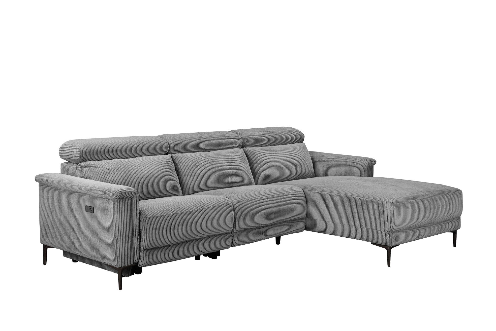 OTTO home Ecksofa LUND Cord, L-Form, 261 cm, man. o. elektr. Relaxfunktion (mit USB-A), mit USB A-Anschluss bei elektrischer Variante und Kopfteilverstellung