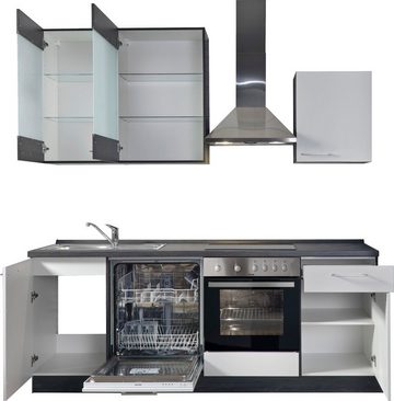Kochstation Küchenzeile Trea, wahlweise mit E-Geräten, höhenverstellbare Füße, vormontiert, mit Vollauszug und Soft-Close-Funktion, Breite 220 cm