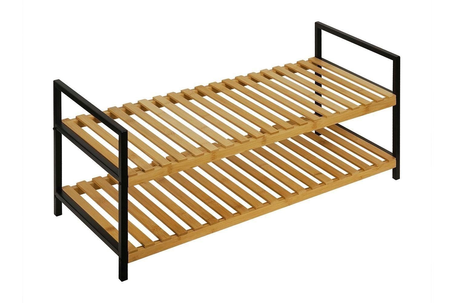 casa NOVA Schuhregal ULFINA, 2 Ablageflächen, Braun, Schwarz, Metall, Bambus, B 70 x H 32 x T 30 cm