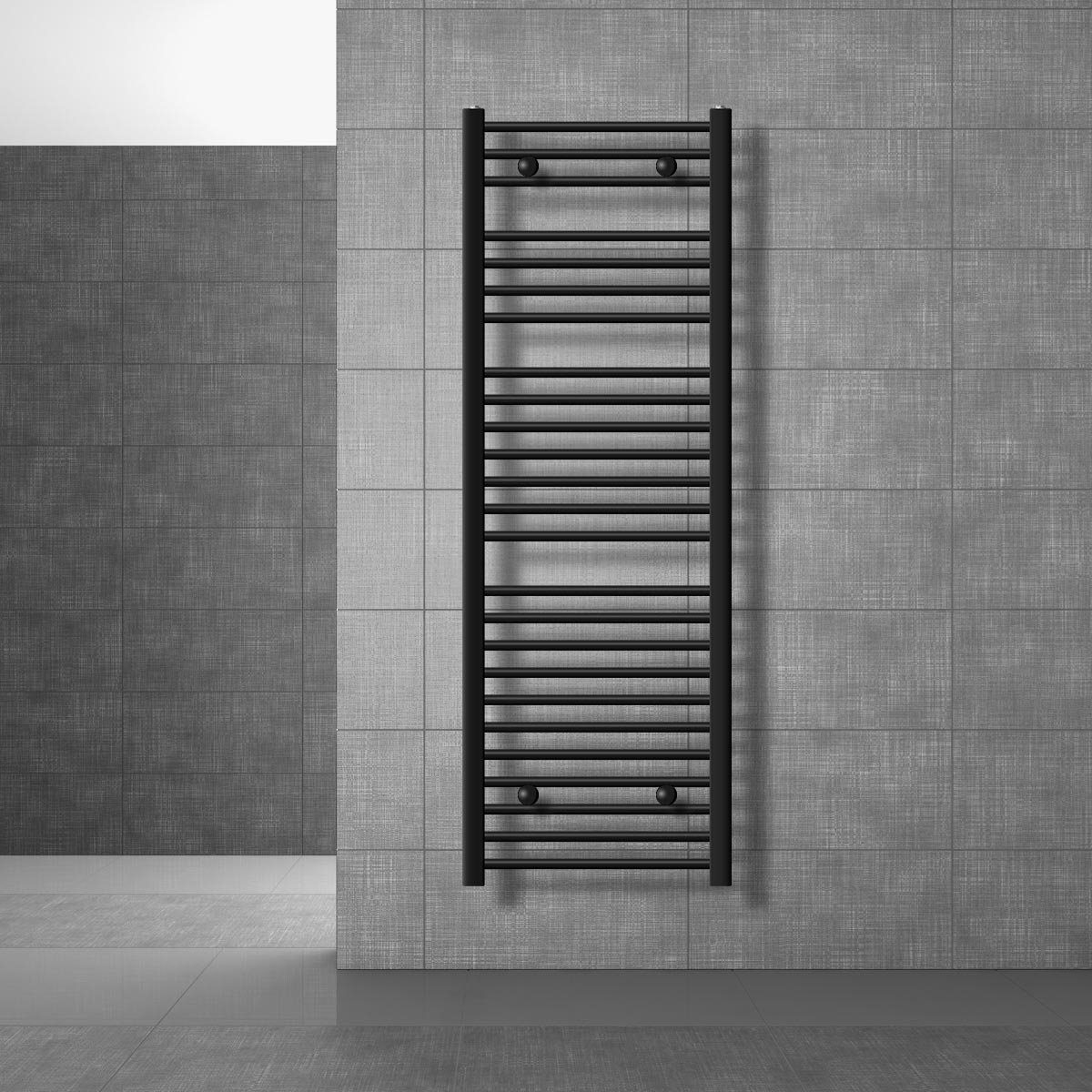 Handtuchtrockner, matt Designheizkörper Seitenanschluss gebogen Handtuchwärmer mit Schwarz 500x1500mm Badheizkörper Sahara LuxeBath