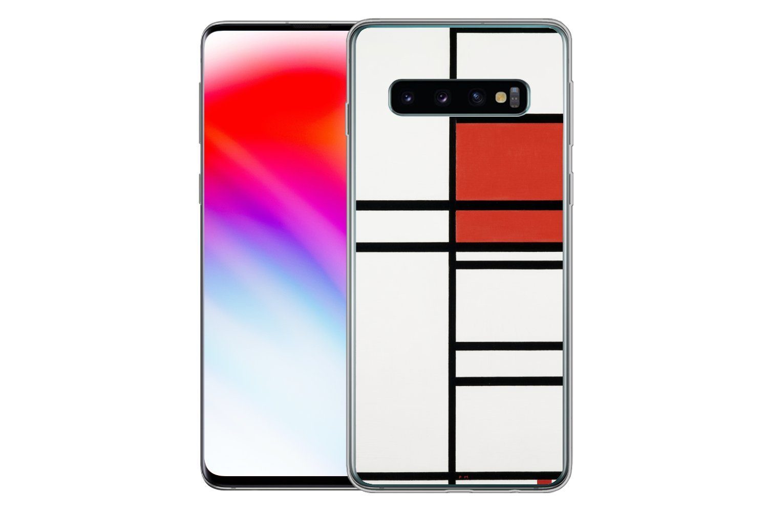 MuchoWow Handyhülle für Samsung Galaxy S10 Komposition mit Rot und Weiß - Piet Mondrian, Phone Case, Silikon, Schutzhülle Dünn