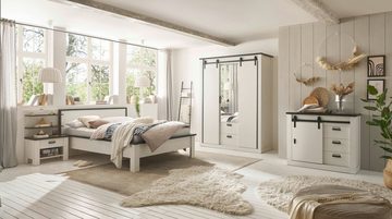 Furn.Design Komplettschlafzimmer Stove, (Schlafzimmer-Set in weiß Pinie, Landhaus, 5-St., Liegefläche 140x200 cm), mit Soft-Close und Schiebetüren