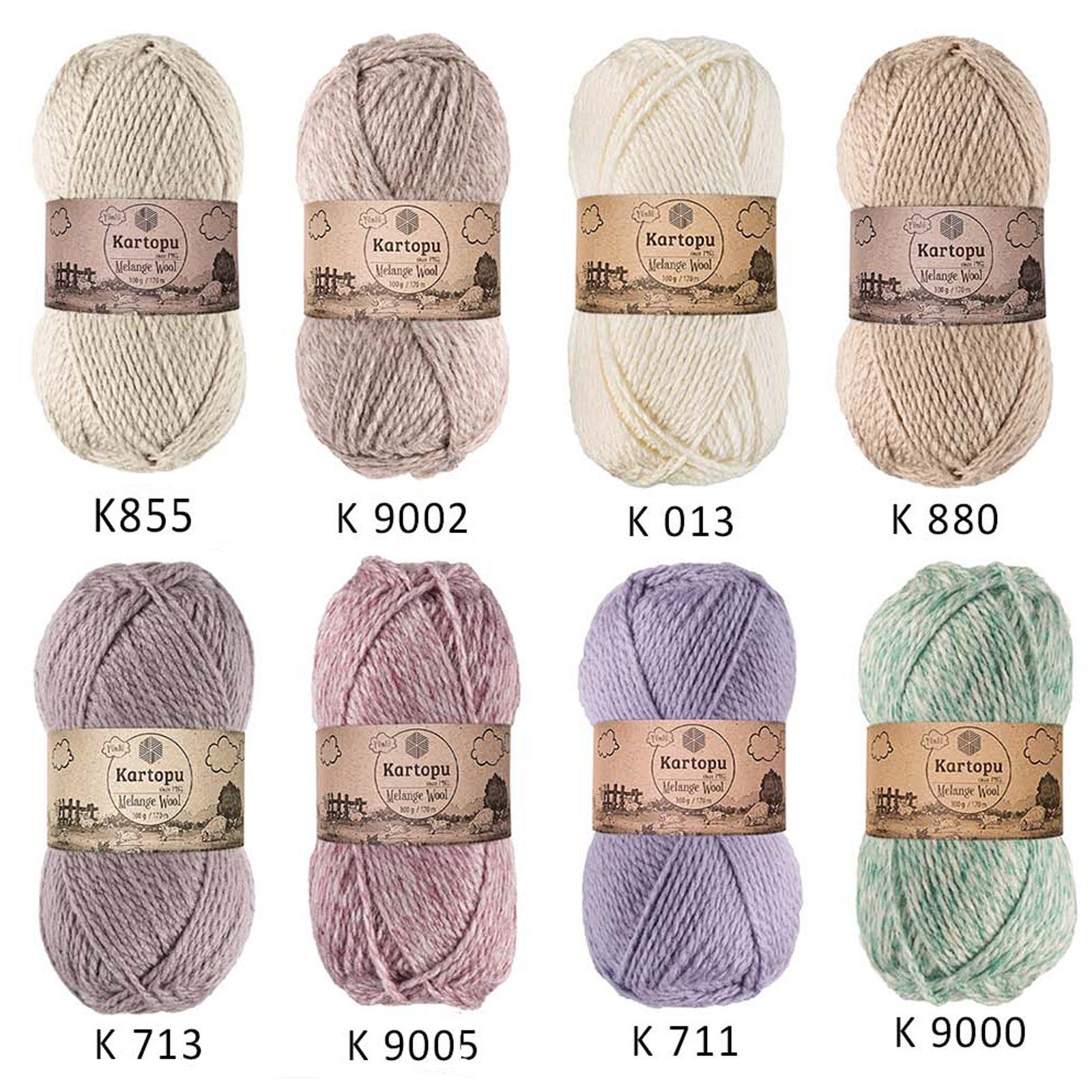Kartopu 5 x 100g Strickgarn Kartopu Melange Wool Häkelwolle, 170 m, K010 weiß