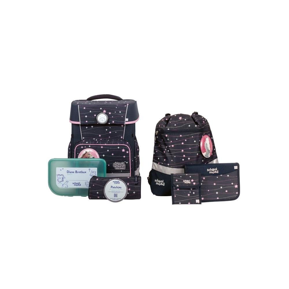 SCHOOL-MOOD® Schulrucksack Champion (Set, 7-tlg., mit Turnbeutel, Etui, Schlamperrolle, Brustbeutel, Brotdose, Patchies), 21 Liter, für Grundschule