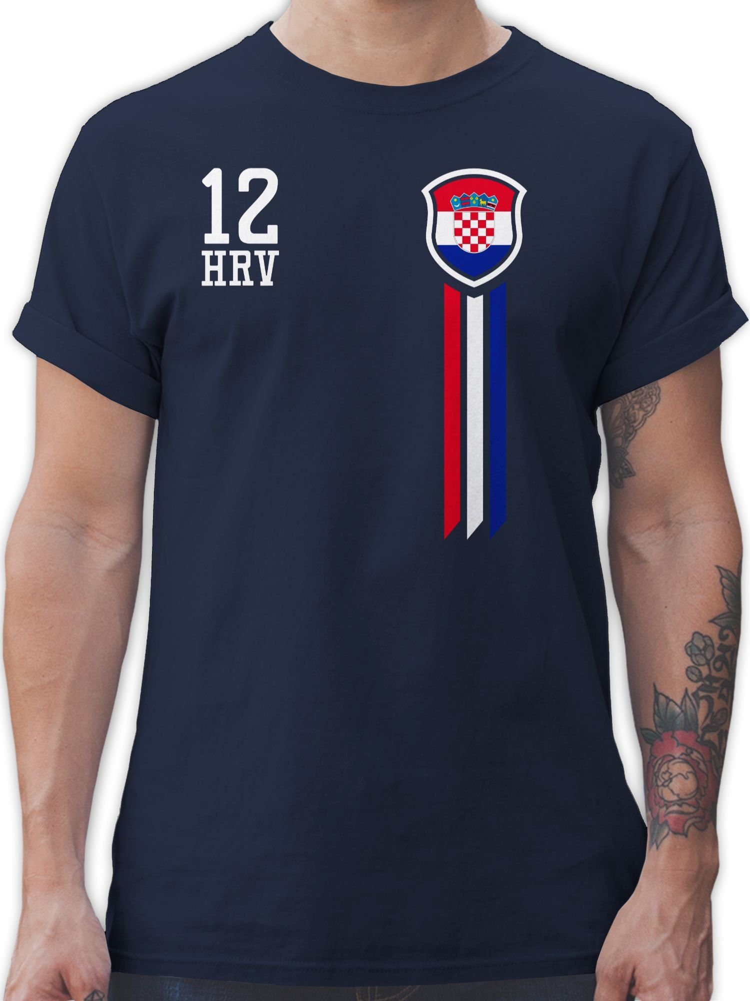 Shirtracer T-Shirt 12. Mann Kroatien Fan-Shirt Fussball EM 2024 1 Navy Blau